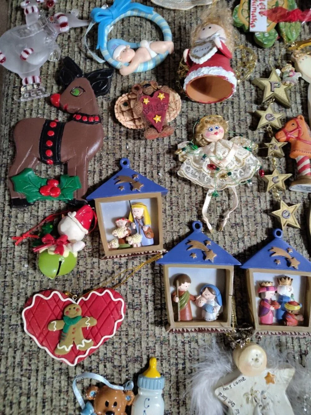 Large Lot Vintage Christmas Tree Ornaments Mixed 70s 80s 90s